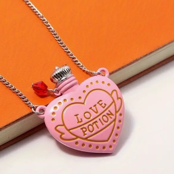 Love Potion Pink Bottle Necklace Heart Romance - Picture 9 of 9
